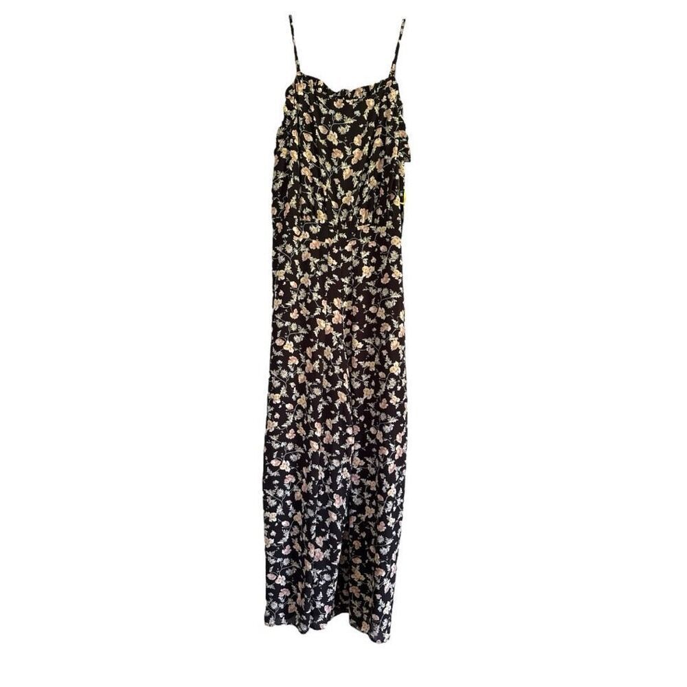 CeCe Black and Floral Pattern Wide Leg Pantsuit with Spaghetti Straps 14 - Picture 2 of 11